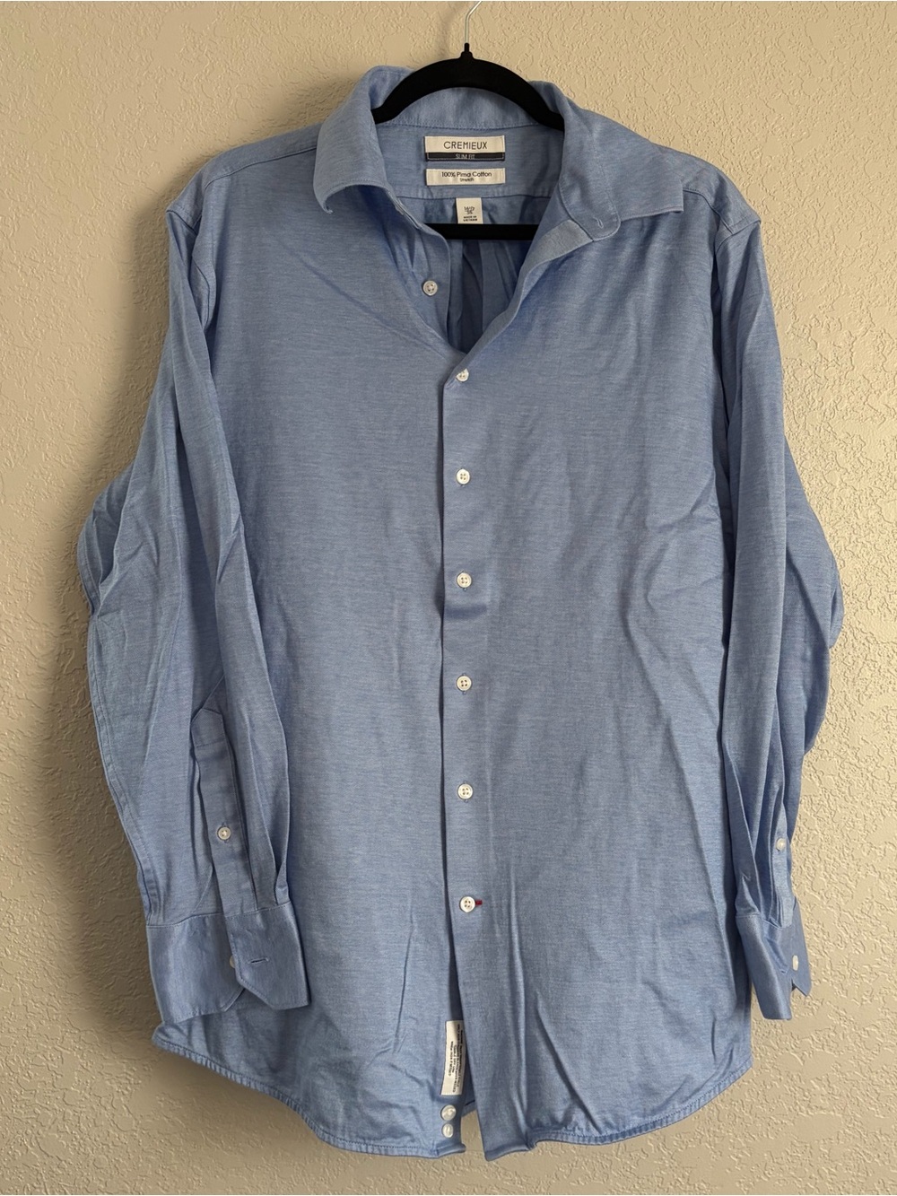 Cremieux Slim Fit Men's Size 16.5 / 35 Light Blue Pima Cotton Dress Shirt